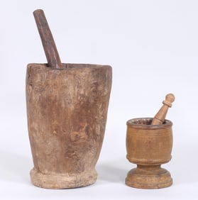 Group of (2) Wood Mortars and Pestles