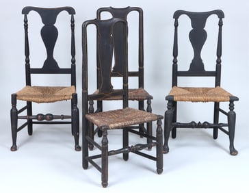 Assembled Set of (4) New England Painted Country Queen Anne Side Chairs