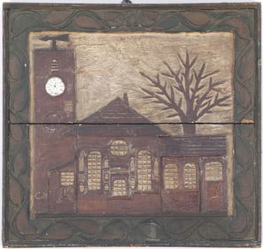 Folk Art Carved and Painted Relief Plaque