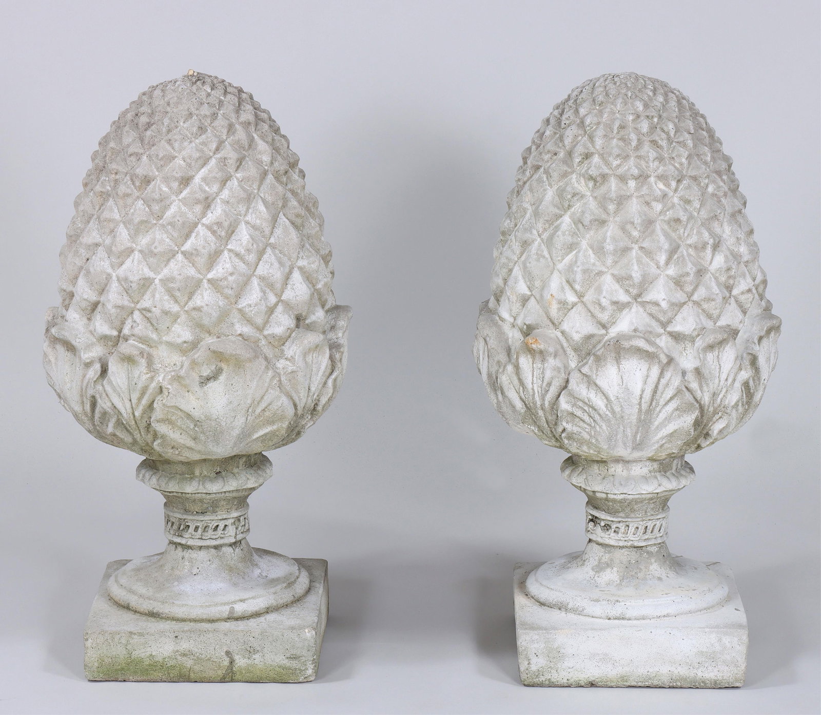 Pair of Large Cast Stone Pineapples: Pair of Large Cast Stone Pineapples Height 32 in.