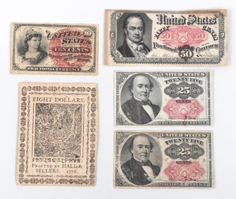 Group of (5) Early United States Paper Currency