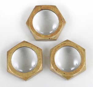 Carl Aubock Brass Paperweights with Magnifying Glasses