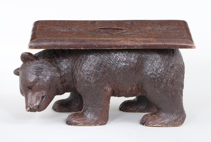 Black Forest Carved Wood Bear Footstool
