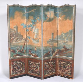 19th Century Continental Painted Four-Panel Room Screen