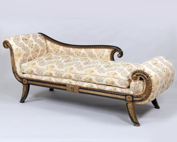 Empire Ebonized and Parcel Gilt Recamier