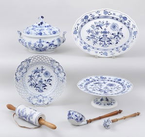 Group of (3) Meissen Porcelain Serving Pieces in the Blue Onion Pattern