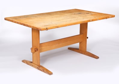 Oak Work Table with Trestle Base
