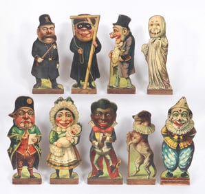 Set of (9) "Punch & Judy" Wood Ten Pins, McLoughlin Brothers, New York