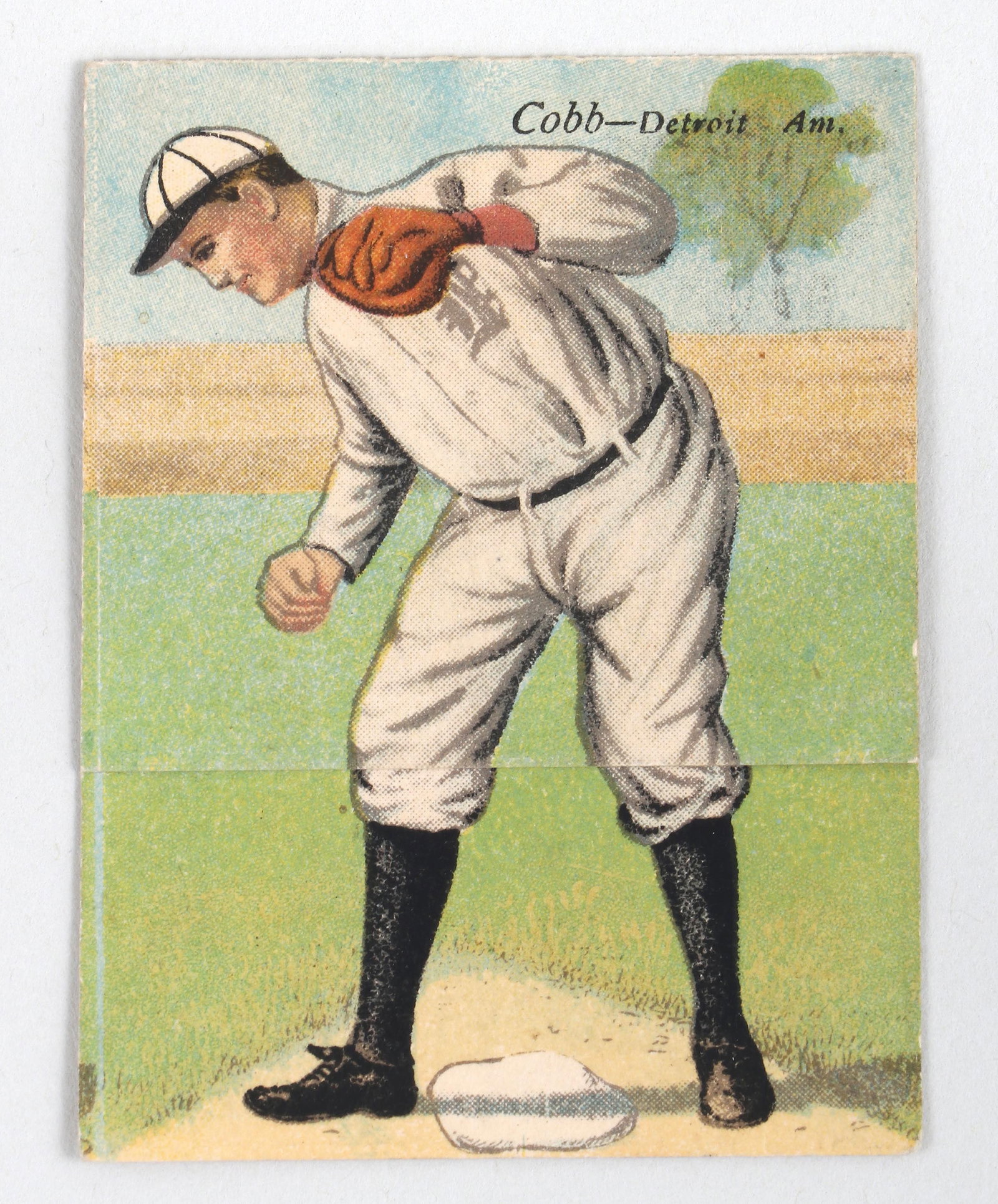 "Mecca Double Folder" (T201) Ty Cobb and Sam Crawford: "Mecca Double Folder" (T201) Ty Cobb and Sam Crawford Folding Baseball Card1911, Mecca Cigarette Company, lithographed paper, depicting Ty Cobb and unfolding to reveal Sam Crawford, the two players' i