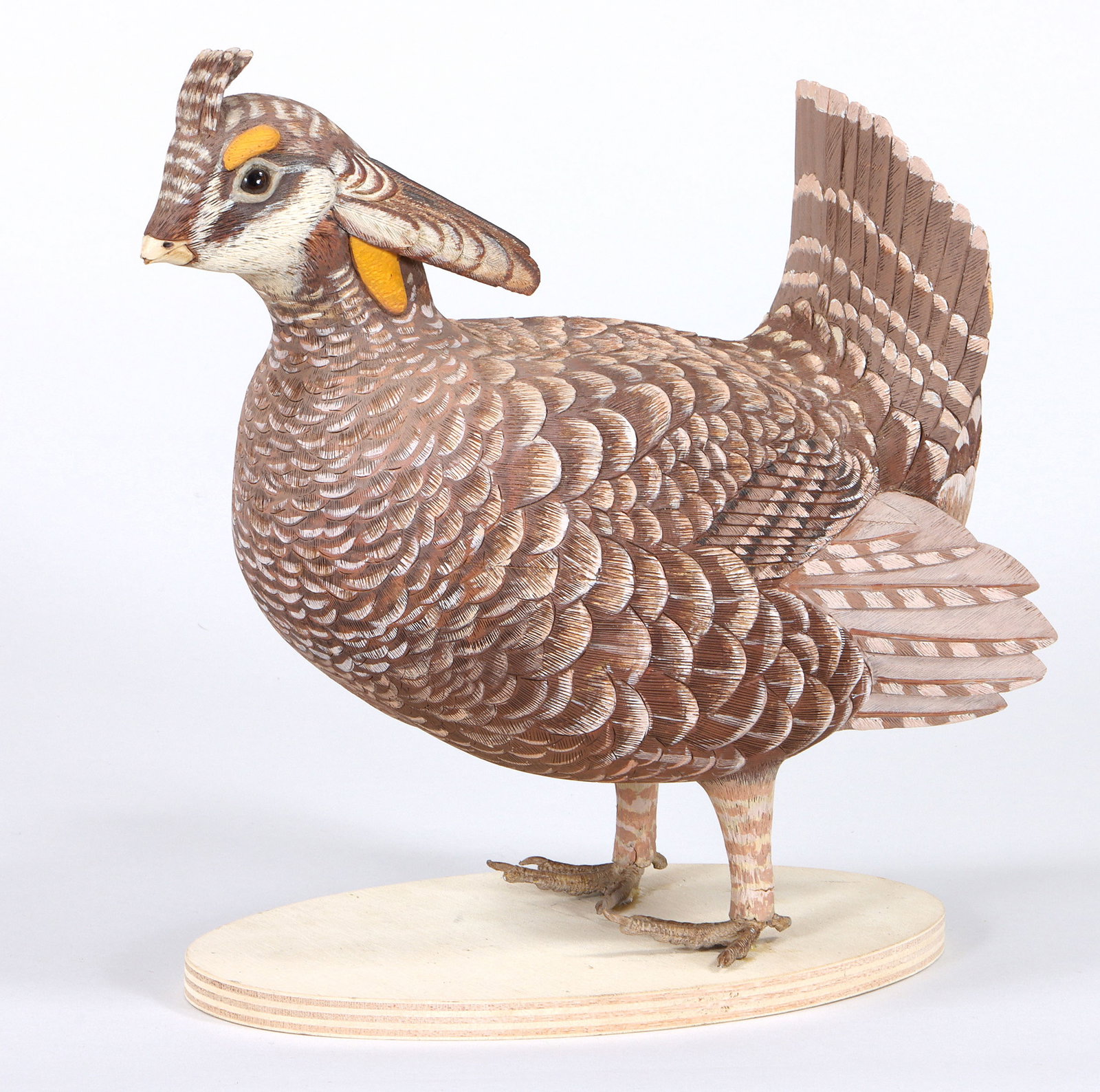 Folk Art Carved and Painted Prairie Chicken: Folk Art Carved and Painted Prairie Chicken life-size, unsigned. 10 1/2 x 12 x 5 in. (26.7 x 30.5 x 12.7 cm.)