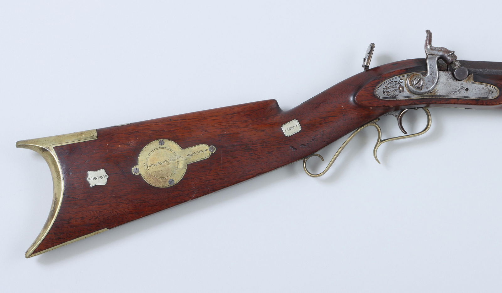 E. Loomis, East Hamilton, New York, Half-Stock Percussion Rifle: E. Loomis, East Hamilton, New York, Half-Stock Percussion RifleThe octagon barrel measures 40" with a 40+/- caliber bore, is marked ''E. Loomis'', and is surrounded by crosses on the barrel top. The s