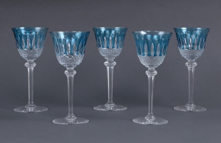 Set of (5) St. Louis Cut Crystal Hock Wine Glasses