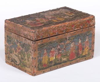 Continental Embossed and Polychromed Leather-Covered Box