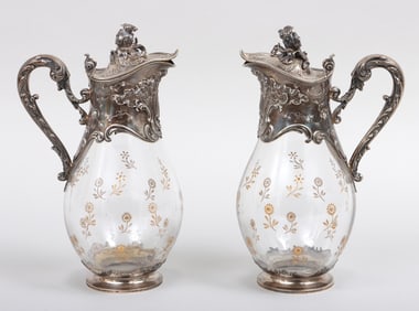 Maison Cardeilhac, Paris, .950 Silver-Mounted Claret Jugs