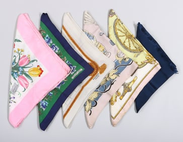 Group of (6) Hermes and Other Designer Silk Scarves