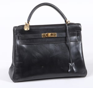 Hermes Kelly Sellier Black Leather Handbag