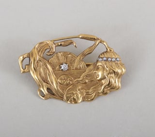 French Art Nouveau 18k Gold Brooch