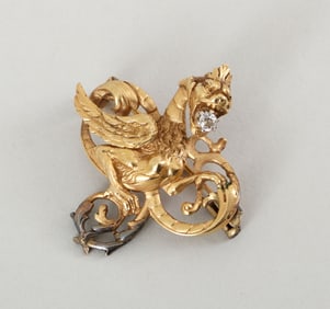 18k Gold Griffin Pendant Pin