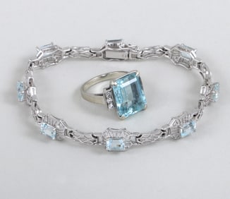 Aquamarine, Diamond, and 14k White Gold Jewelry