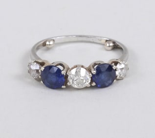 Diamond and Sapphire Platinum Ring