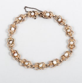 14k Gold Wirework Bracelet with Freshwater Pearls