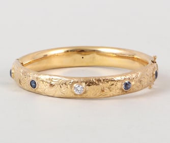 Sapphire and Diamond 14k Gold Bangle