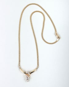 Diamond and 14k Gold Foliate Pendant Necklace