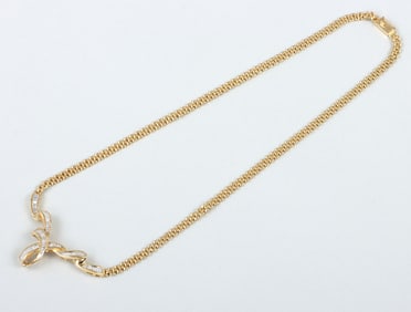 18k Gold Necklace with Ribbon-Form Diamond Pendant