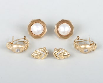 Group of (3) Pairs of 14k Gold French-Clip Earrings