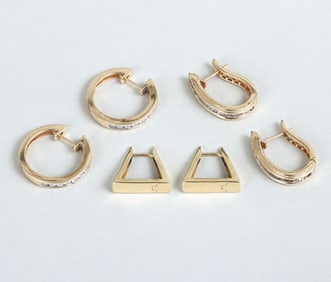 Group of (3) Pairs of 14k Gold Hoop Earrings