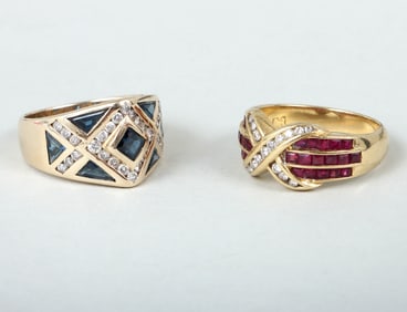 Group of (2) Gold Rings with Precious Stones