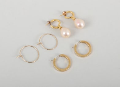 Group of (3) Pairs of Gold Hoop Earrings