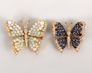 Group of (2) 18k Gold Pave Butterfly Brooches
