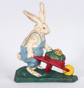 Rabbit with Wheelbarrow Doorstop