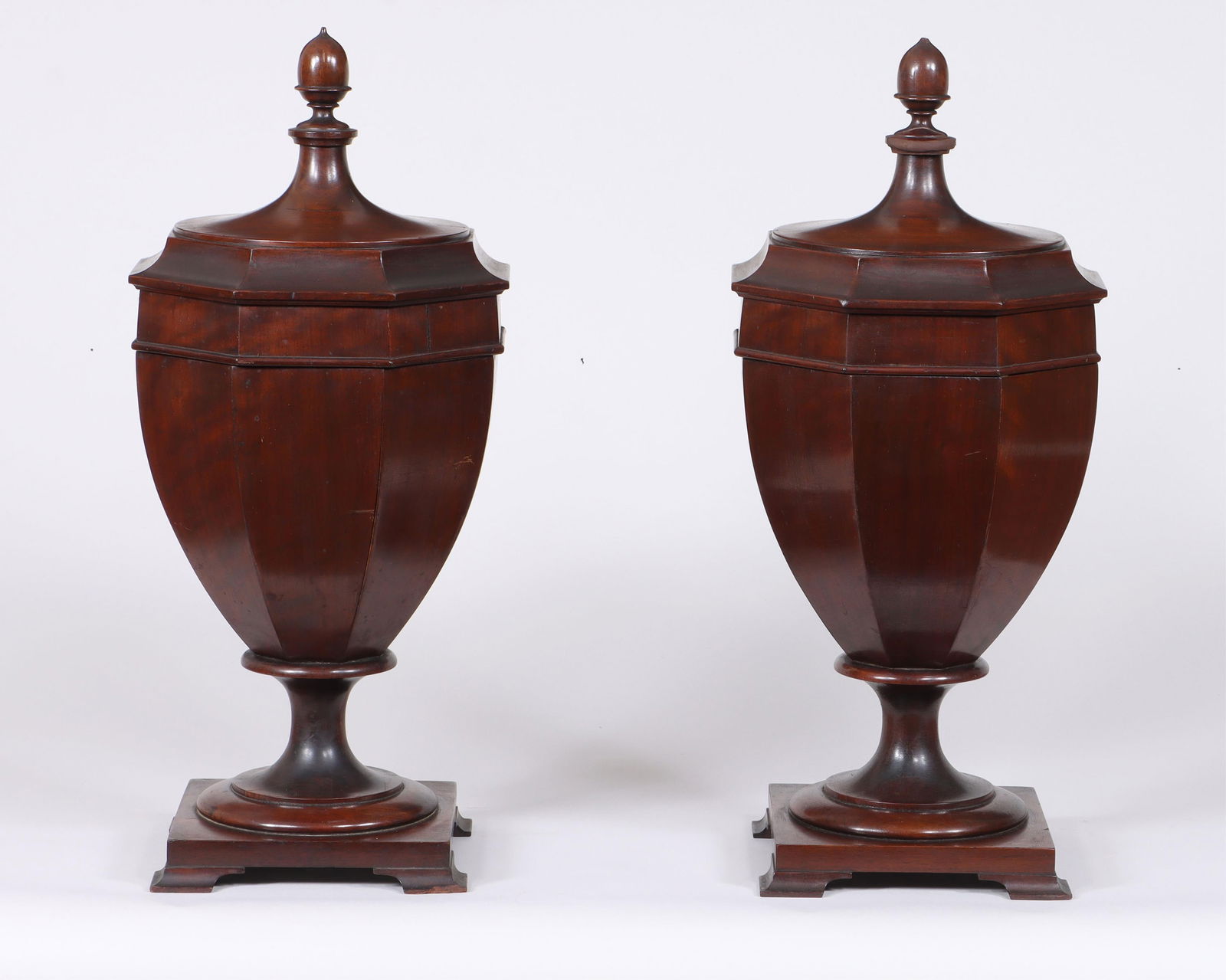 Pair of Adam-Style Mahogany Covered Urns (1 of 13)