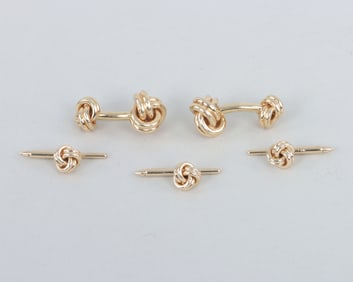 Tiffany & Co. 14k Gold Knot Cufflink and Button Stud Set