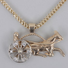 Horse and Sulky Gold Pendant Necklace