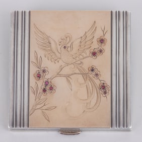 French .800 Silver Jeweled Compact