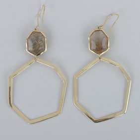 Pair of Ippolita 18k Gold and Rutilated Quartz Earrings