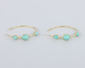 Pair of Ippolita 18k Gold Turquoise Hoop Earrings