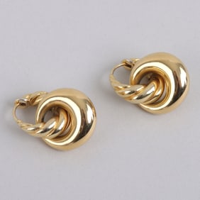 Pair of David Yurman 18k Gold Double Hoop Earrings