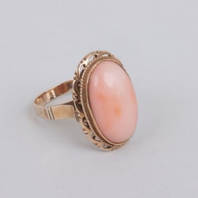 Coral Cabochon 14k Rose Gold Ring