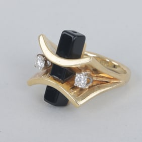 Diamond, Onyx, and 18k Gold Modernist Ring
