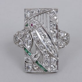 Art Deco Platinum Bird Ring