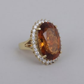 Citrine, Diamond, and 18k Gold Ring