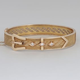 14k Gold Bangle with Diamond Buckle