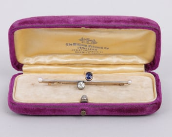 Diamond, Sapphire, Pearl, and 14k Bar Pin
