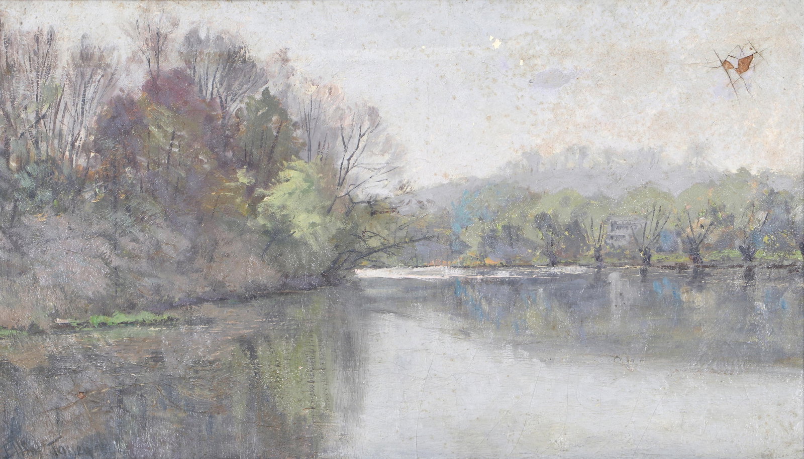Elliot Bouton Torrey (American, 1867-1949): Elliot Bouton TorreyAmerican, 1867-1949Spring Landscapeoil on canvassigned lower left.Canvas 14 x 24 in. (35.6 x 61 cm.), Frame 25 3/4 x 35 1/2 in. (65.4 x 90.2 cm.)
