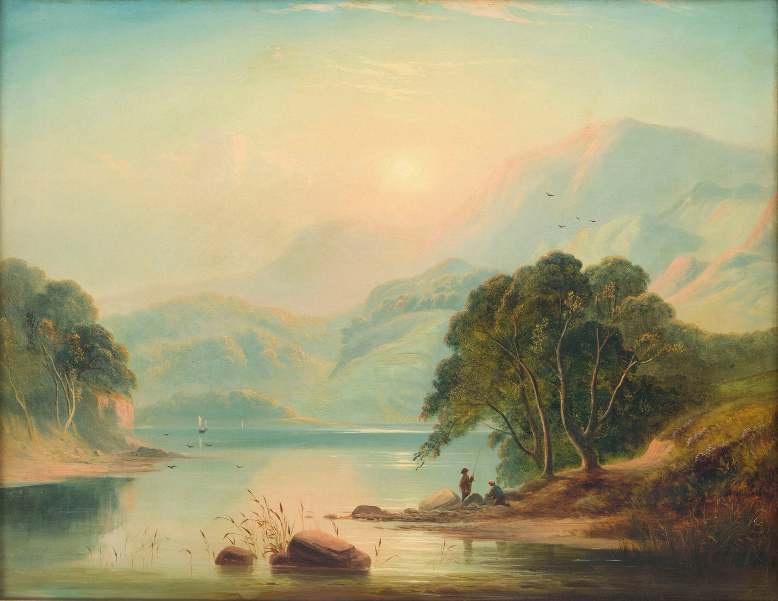 Attributed to George Shalders (British, 1826-1873): Attributed to George Shalders British, 1826-1873 Highlands Fishing Scene oil on canvas appears unsigned, artist attribution inscribed in frame liner at lower center. Canvas 28 x 36 in. (71.1 x 91.4