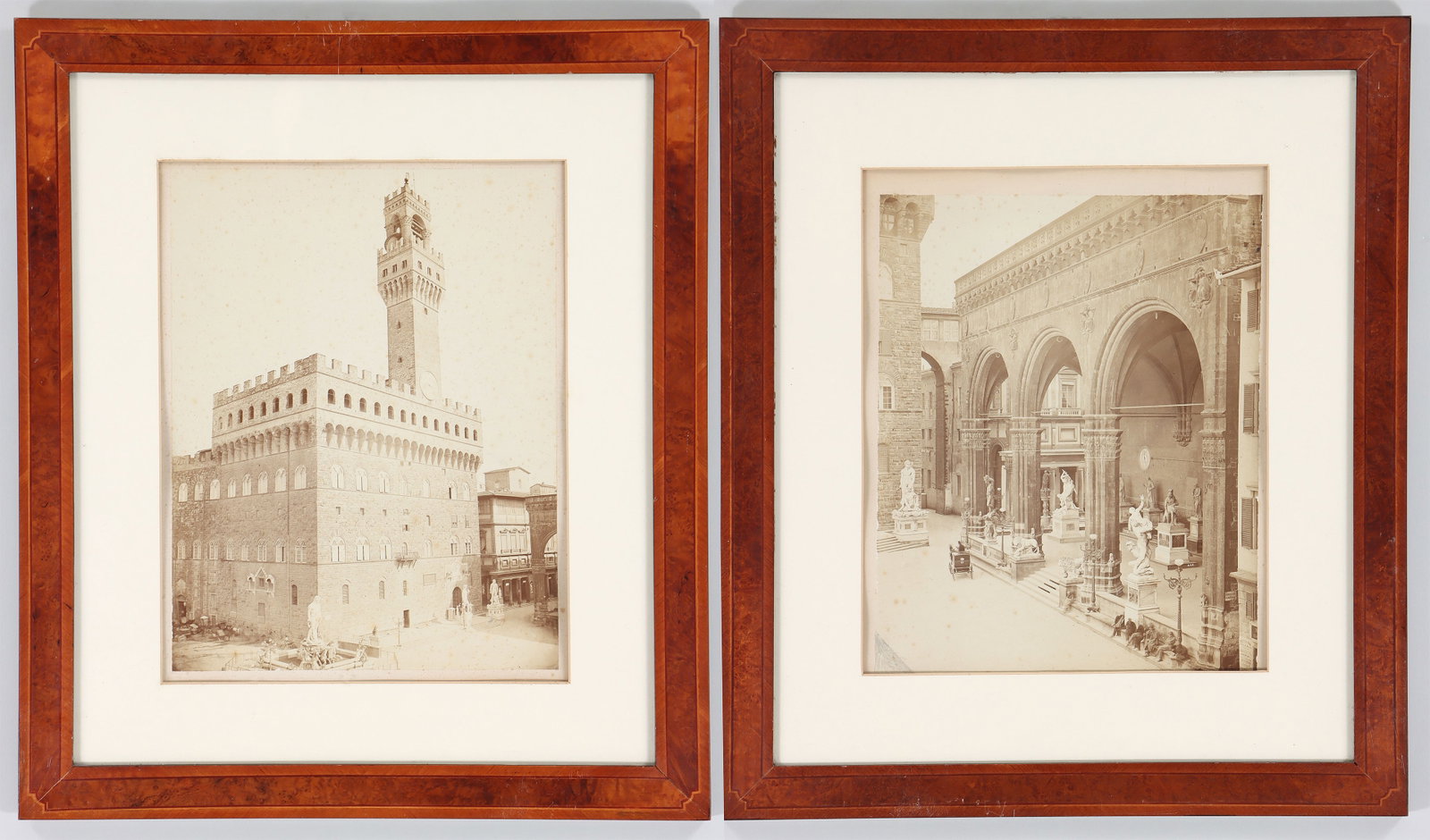 Fratelli Alinari (Italian, 19th Century): Group of (2) Large Format Albumen Prints of Florence, Italy, by Fratelli Alinari (Italian, 19th Century) paper albumen prints mounted to card, to include: Loggia dei Lanzi; and Palazzo Vecchio. Both m